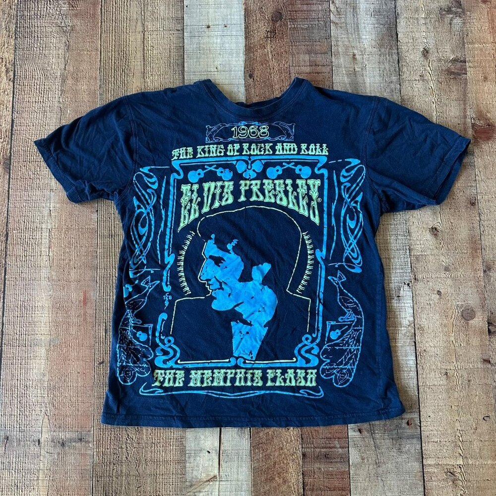 Vintage Elvis Presley Graphic T-Shirt Size L Heartbreak Hotel 100% Cotton Navy B